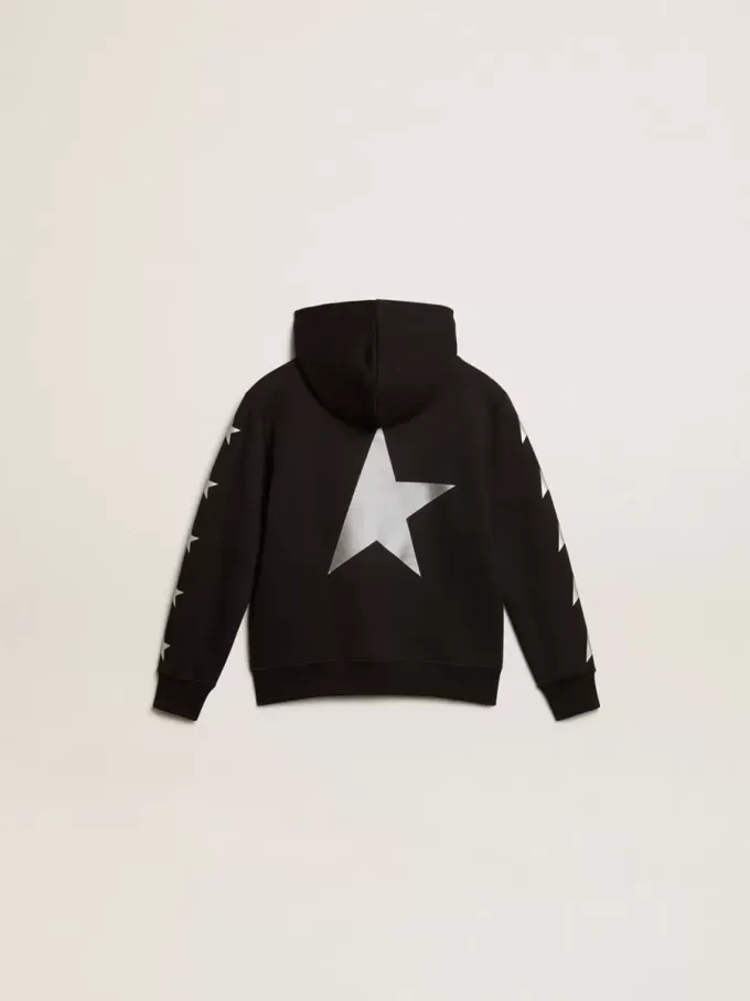 Kapuzensweatshirt für Jungen in Schwarz mit kontrastierenden silbernen Sternen