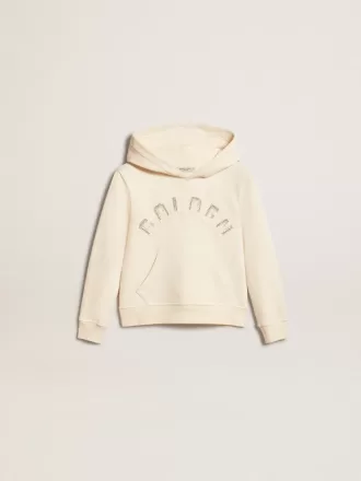 Kapuzensweatshirt in Altweiß mit Aufnähern