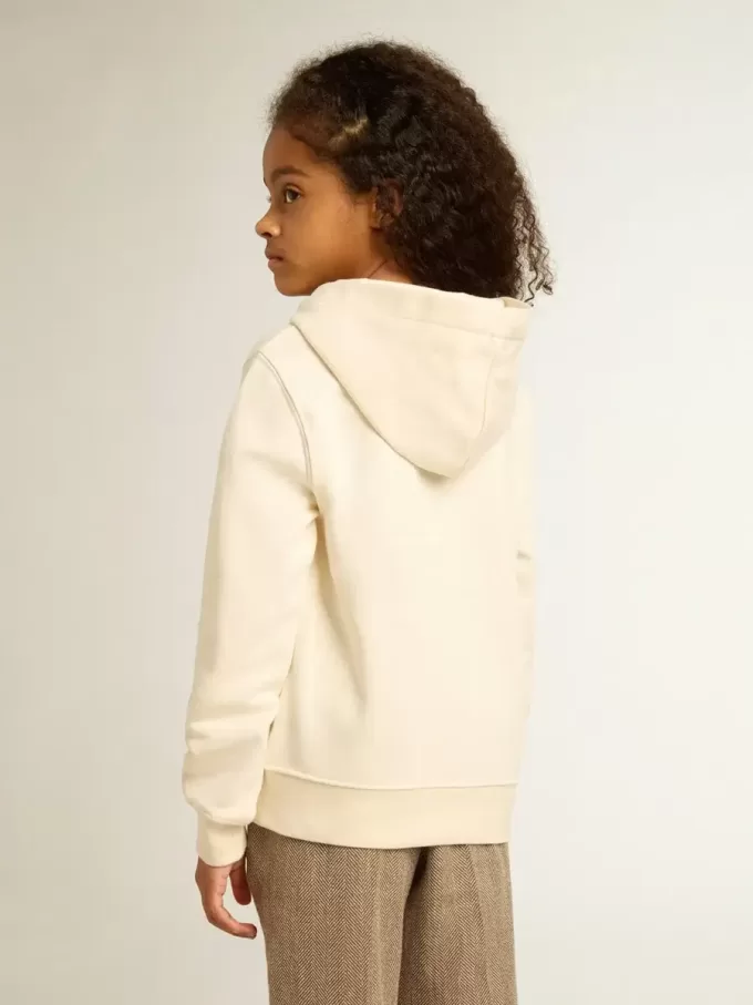 Kapuzensweatshirt in Altweiß mit Aufnähern Kapuzensweatshirt in Altweiß mit Aufnähern