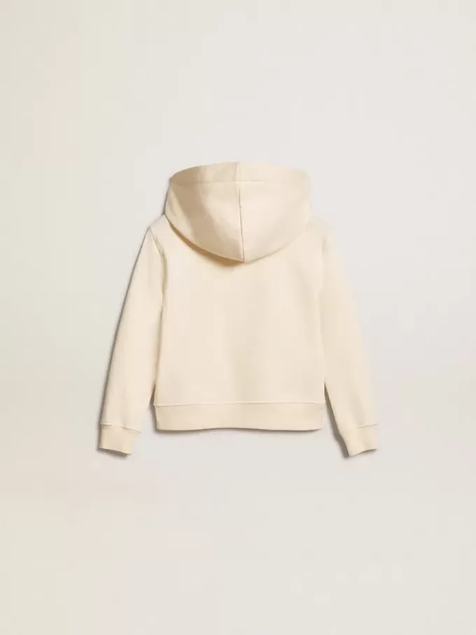 Kapuzensweatshirt in Altweiß mit Aufnähern Kapuzensweatshirt in Altweiß mit Aufnähern