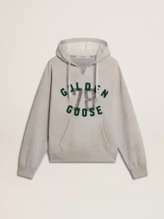 Kapuzensweatshirt in Used-Grau mit gesticktem Vintage-Logo