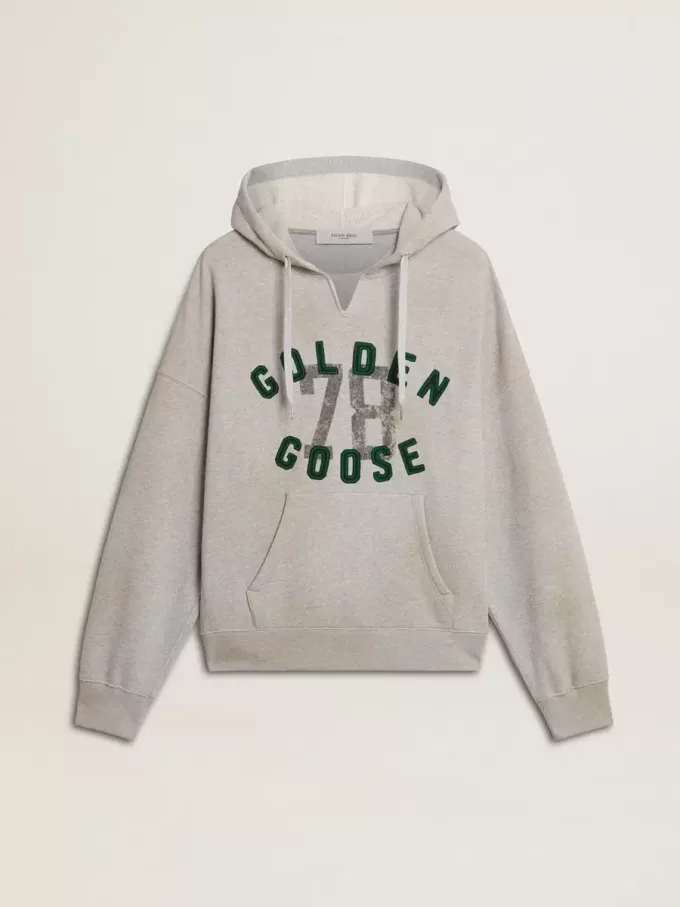Kapuzensweatshirt in Used-Grau mit gesticktem Vintage-Logo Kapuzensweatshirt in Used-Grau mit gesticktem Vintage-Logo