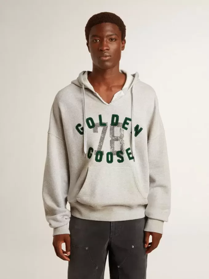 Kapuzensweatshirt in Used-Grau mit gesticktem Vintage-Logo Kapuzensweatshirt in Used-Grau mit gesticktem Vintage-Logo
