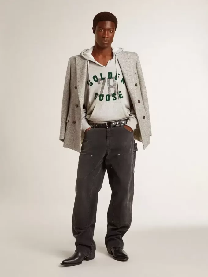 Kapuzensweatshirt in Used-Grau mit gesticktem Vintage-Logo Kapuzensweatshirt in Used-Grau mit gesticktem Vintage-Logo