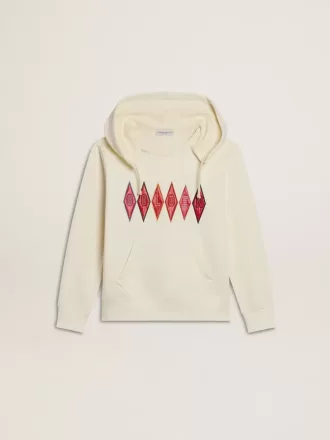 Kapuzensweatshirt in Used-Weiß mit goldener Stickerei auf der Vorderseite