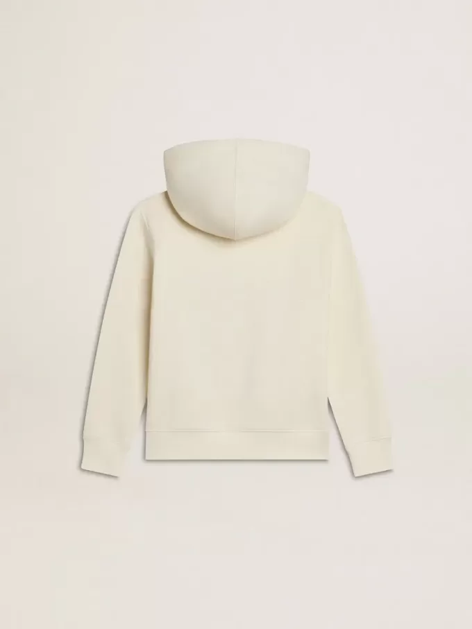Kapuzensweatshirt in Used-Weiß mit goldener Stickerei auf der Vorderseite
