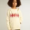 Kapuzensweatshirt in Used-Weiß mit goldener Stickerei auf der Vorderseite