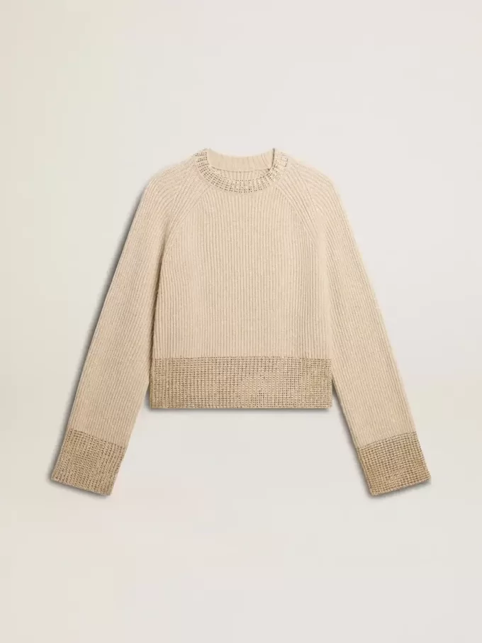 Kastenförmiger Damenpullover aus Wolle mit Hotfix-Kristallverzierung Kastenförmiger Damenpullover aus Wolle mit Hotfix-Kristallverzierung