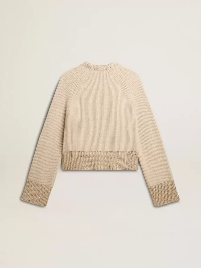 Kastenförmiger Damenpullover aus Wolle mit Hotfix-Kristallverzierung Kastenförmiger Damenpullover aus Wolle mit Hotfix-Kristallverzierung