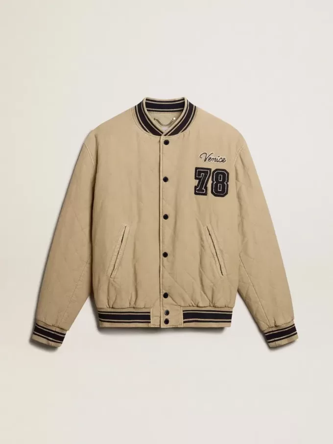 Khakifarbene Bomberjacke aus gesteppter Baumwolle