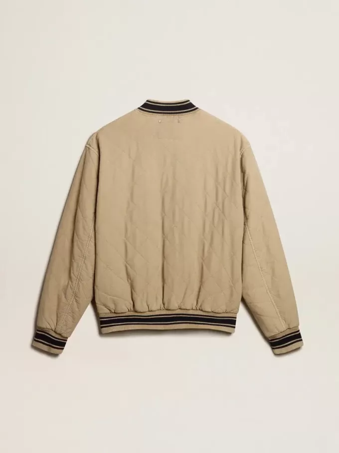 Khakifarbene Bomberjacke aus gesteppter Baumwolle