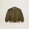 Kinder-Bomberjacke aus militärgrünem Nylon mit Schriftzug auf dem Rücken