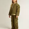Kinder-Bomberjacke aus militärgrünem Nylon mit Schriftzug auf dem Rücken