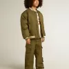 Kinder-Bomberjacke aus militärgrünem Nylon mit Schriftzug auf dem Rücken