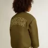 Kinder-Bomberjacke aus militärgrünem Nylon mit Schriftzug auf dem Rücken
