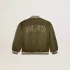 Kinder-Bomberjacke aus militärgrünem Nylon mit Schriftzug auf dem Rücken