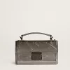 Kleine Venezia-Tasche aus anthrazitgrauem Metallic-Leder mit schwarzen Details