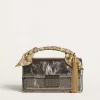 Kleine Venezia-Tasche aus anthrazitgrauem Metallic-Leder mit schwarzen Details