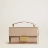 Kleine Venezia-Tasche aus beigem Leder mit Golddetails