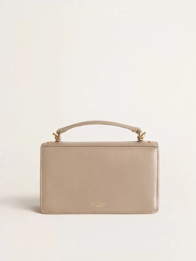 Kleine Venezia-Tasche aus beigem Leder mit Golddetails