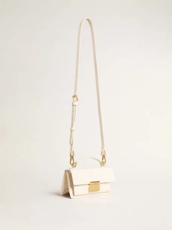 Kleine Venezia-Tasche aus butterfarbenem Leder mit Golddetails