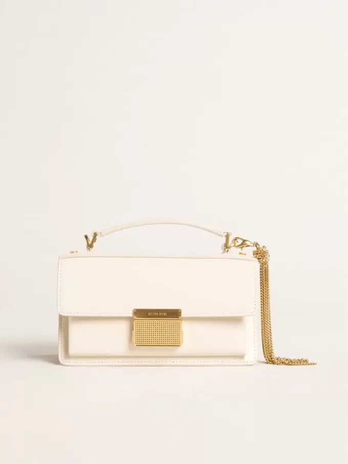 Kleine Venezia-Tasche aus butterfarbenem Leder mit Golddetails