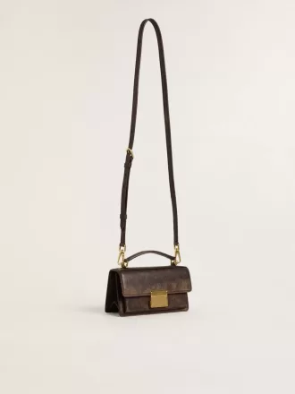 Kleine Venezia-Tasche aus dunkelbraunem Leder mit goldener Schnalle