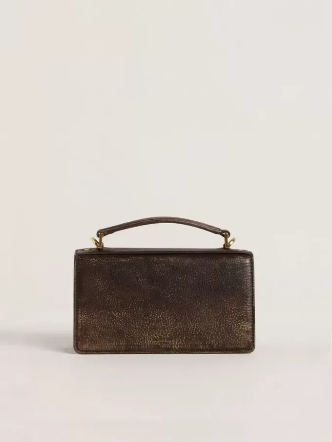 Kleine Venezia-Tasche aus dunkelbraunem Leder mit goldener Schnalle