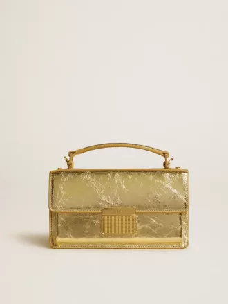 Kleine Venezia-Tasche aus goldfarbenem Metallic-Leder mit goldenen Details