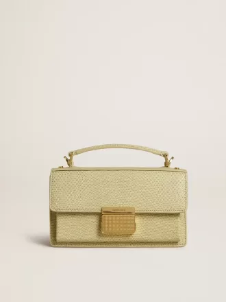 Kleine Venezia-Tasche aus hellgrünem Leder mit Python-Print und goldenen Details
