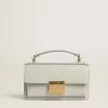 Kleine Venezia-Tasche aus mineralgrauem Leder mit Golddetails