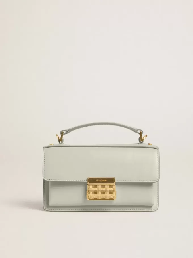 Kleine Venezia-Tasche aus mineralgrauem Leder mit Golddetails