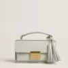 Kleine Venezia-Tasche aus mineralgrauem Leder mit Golddetails
