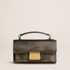 Kleine Venezia-Tasche aus schwarzem Distressed-Leder mit goldenen Details