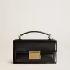 Kleine Venezia-Tasche aus schwarzem Leder mit Golddetails