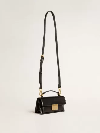 Kleine Venezia-Tasche aus schwarzem Leder mit Golddetails