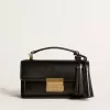 Kleine Venezia-Tasche aus schwarzem Leder mit Golddetails