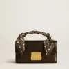 Kleine Venezia-Tasche aus schwarzem Leder mit Seidenschal