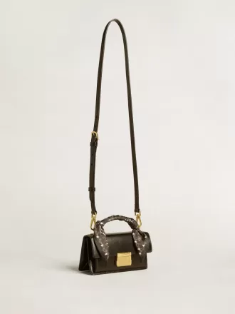 Kleine Venezia-Tasche aus schwarzem Leder mit Seidenschal