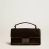 Kleine Venezia-Tasche aus schwarzem Metallic-Leder mit schwarzen Details