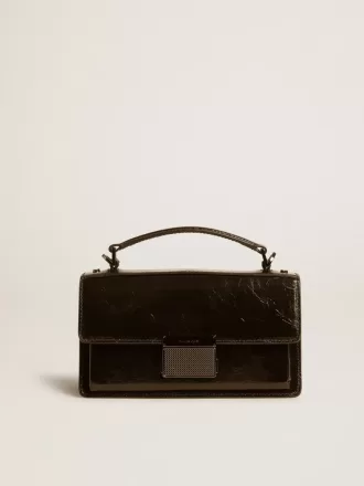 Kleine Venezia-Tasche aus schwarzem Metallic-Leder mit schwarzen Details
