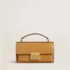 Kleine Venezia-Tasche aus tabakfarbenem Leder mit goldenen Details
