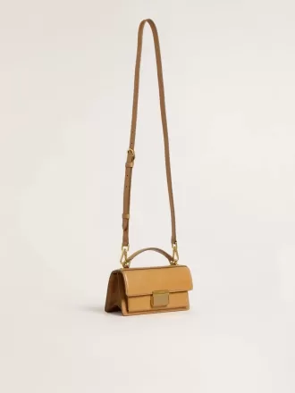 Kleine Venezia-Tasche aus tabakfarbenem Leder mit goldenen Details