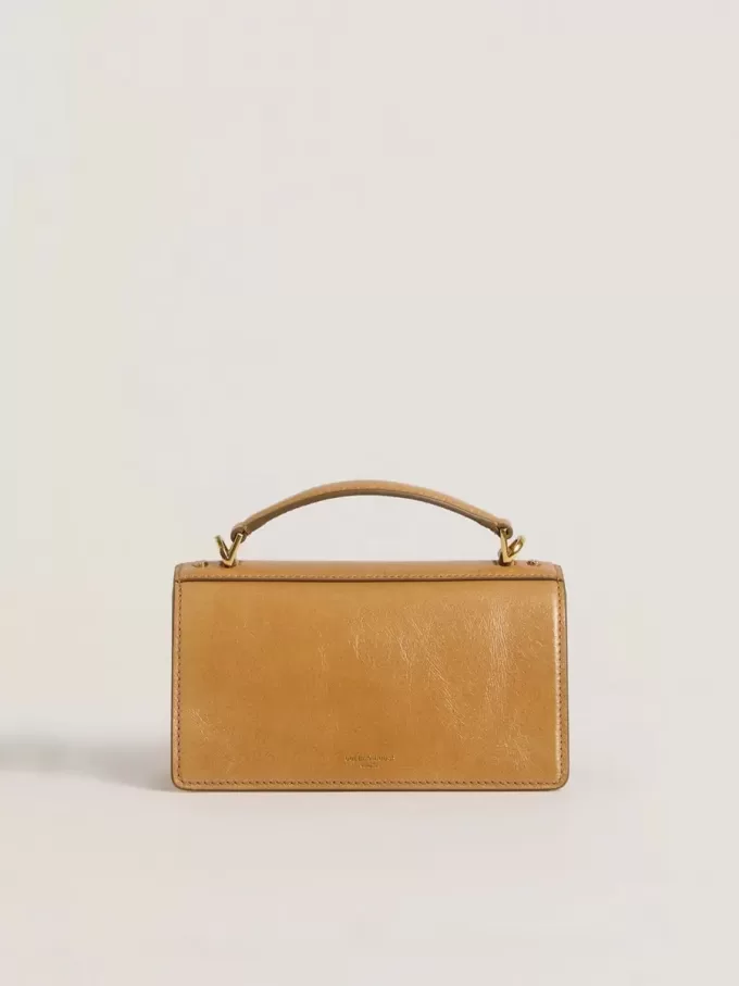 Kleine Venezia-Tasche aus tabakfarbenem Leder mit goldenen Details