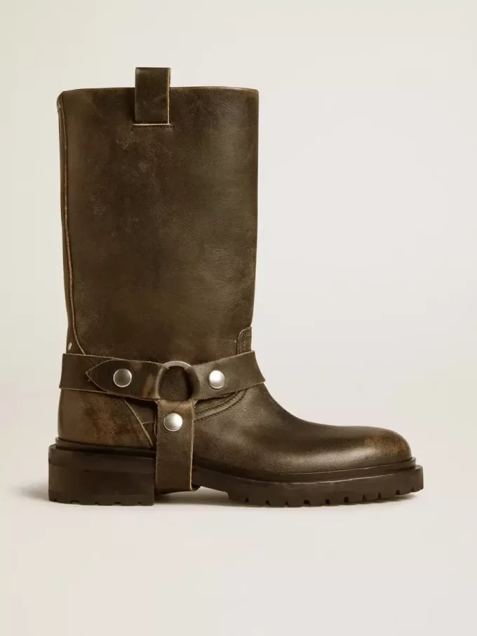 Kurt-Stiefel aus schwarzem Leder mit silberner Schnalle Kurt-Stiefel aus schwarzem Leder mit silberner Schnalle