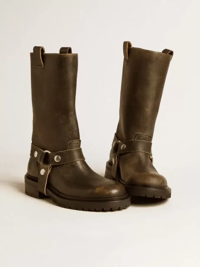 Kurt-Stiefel aus schwarzem Leder mit silberner Schnalle Kurt-Stiefel aus schwarzem Leder mit silberner Schnalle