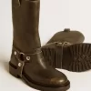 Kurt-Stiefel aus schwarzem Leder mit silberner Schnalle Kurt-Stiefel aus schwarzem Leder mit silberner Schnalle