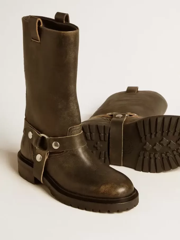Kurt-Stiefel aus schwarzem Leder mit silberner Schnalle Kurt-Stiefel aus schwarzem Leder mit silberner Schnalle