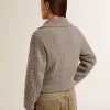 Kurz geschnittener Damenpullover aus grau melierter Wolle mit Pailletten