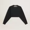 Kurzes Baumwoll-Sweatshirt für Damen mit Kristallen auf der Vorderseite
